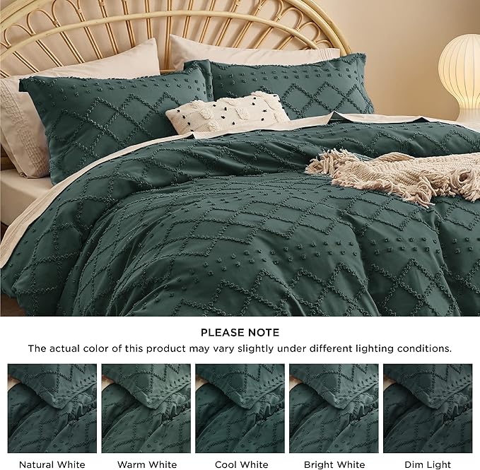 Bedsure Boho Duvet Cover King Size, Forest Green Breathable & Soft Boho Bedding, Machine Washable Comforter Cover for All Seasons, Includes 1 Duvet Cover 104"x90" with 2 Pillow Shams & Zipper Closure