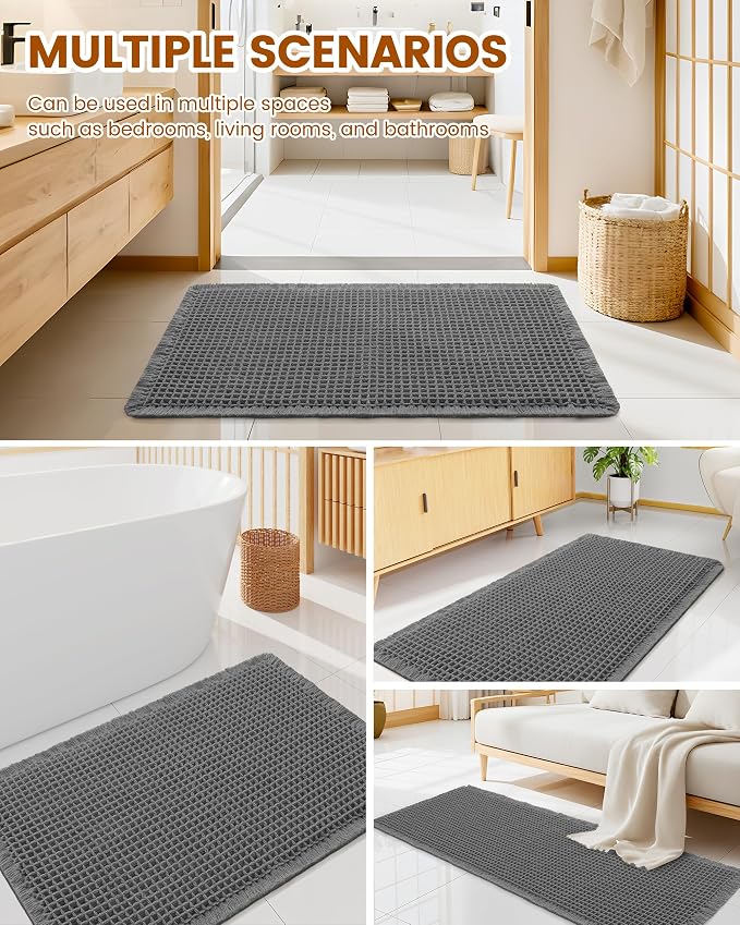 Smiry Waffle Bath Mat 30x20, Extra Soft Absorbent Bathroom Rugs, Non Slip Machine Washable Quick Dry Bath Rugs for Bathroom Floor, Tub, Shower, Home Decor Accessories, Dark Grey