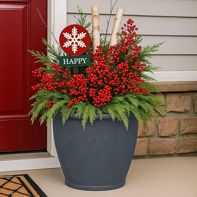Sunnydaze 20-Inch Anjelica Large Plastic Pot for Plants - Double-Walled Outdoor Polyresin Round Planter Porch Pot with Drillable Drainage Holes - Slate - 4pk