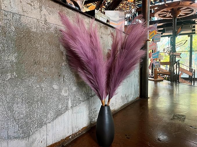 Premium Faux Pampas Grass Decor Tall & Fluffy, No Assembly Needed Long Pampas, Luxury Large Floral, Elegant Feather Flowers for Wedding Decor (Artificial - Lilac Purple, 8pcs 43.3"(110cm))