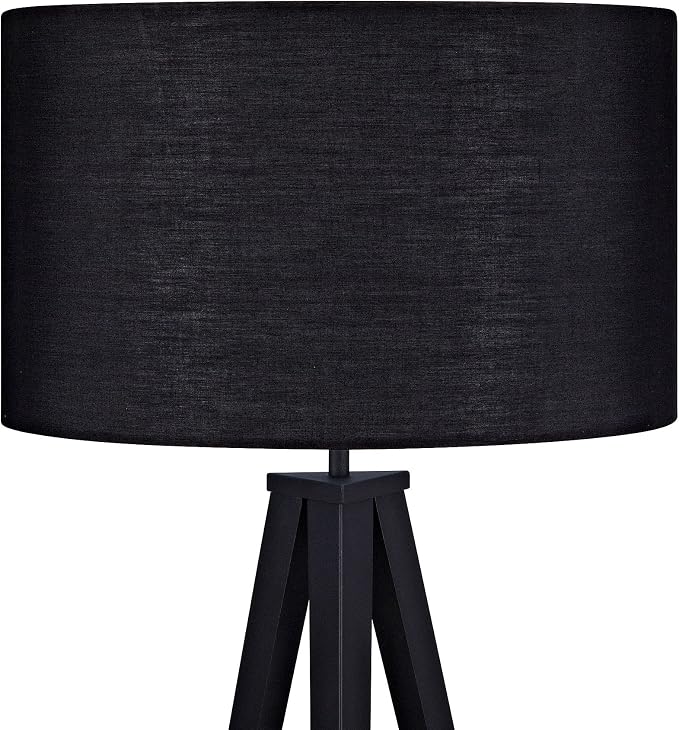 Versanora Romanza Modern LED Tripod Floor Lamp Tall Standing Light with Drum Shade Metal Legs for Living Room Study Reading Bedroom Home Office, 60 inch Height, Matte Black
