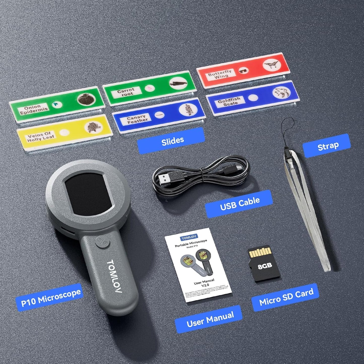 TOMLOV P10 Portable Microscope - 100X Illuminated Handheld Magnifier with Light | Ideal for Collectors