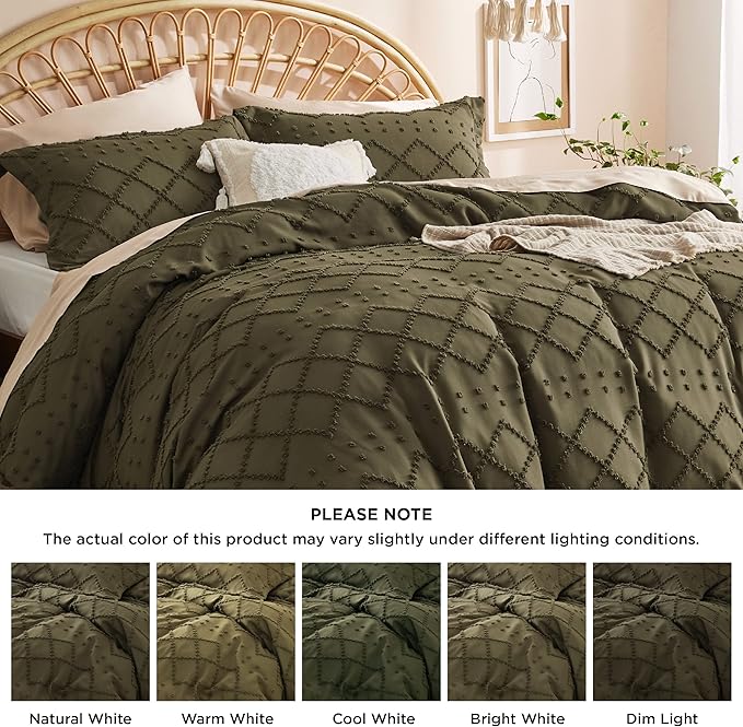Bedsure Boho Duvet Cover King Size - Olive Green Breathable & Soft Boho Bedding, Machine Washable Comforter Cover for All Seasons, Includes 1 Duvet Cover 104"x90" with 2 Pillow Shams & Zipper Closure