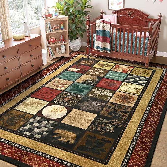 Tepook 6x9 Area Rugs for Living Room, Modern Large Geometric Rug for Bedroom, Washable Patchwork Rug Indoor Non Slip Throw Carpets for Dining Room Office Farmhouse Home Decor, Colorful
