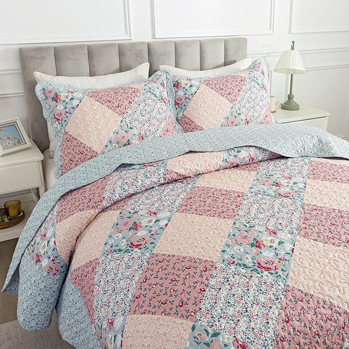 HoneiLife King Quilt Bedding Sets - Microfiber Quilt Set 3-Pieces,Lightweight Bedspreads Patchwork Coverlets Retro Bed Cover Quilt King Size All Season Quilts