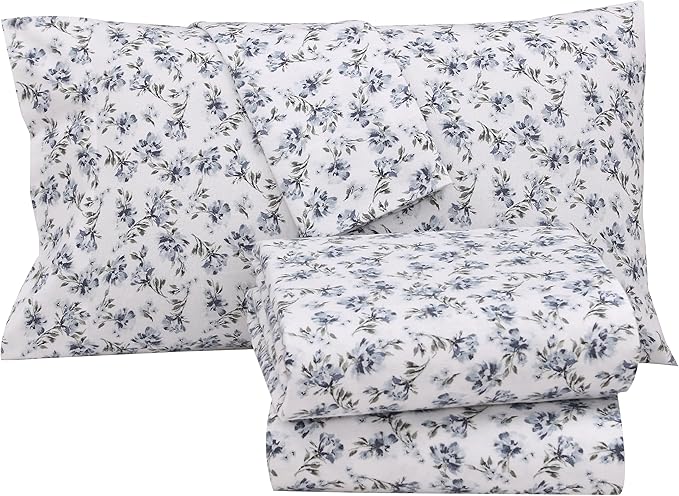RUVANTI Flannel Sheets Full Size - 100% Cotton Double Brushed Bed Sheets Set, Deep Pockets 16 Inches, All Seasons Breathable & Extra Soft Full Sheets, Warm & Cozy, 4 Piece, Perri Me