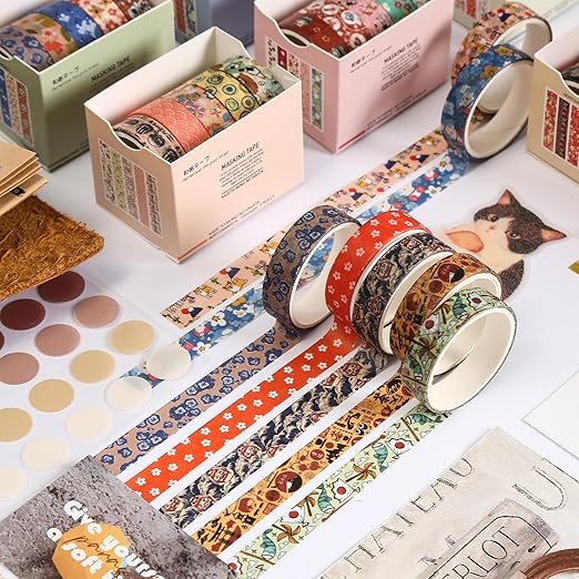 YUBBAEX 60 Rolls Value Washi Tape Pack Retro Arts Masking Tape Basic Patterns Decorative for DIY Crafts, Bullet Journal Supplies, Planners, Scrapbook, Card/Gift Wrapping (Autumn Kimono)