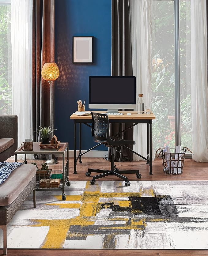 Rugshop Gold Modern Abstract Area Rug — Non-Shedding for Bedroom, Home Office and Entryway 3' x 5'