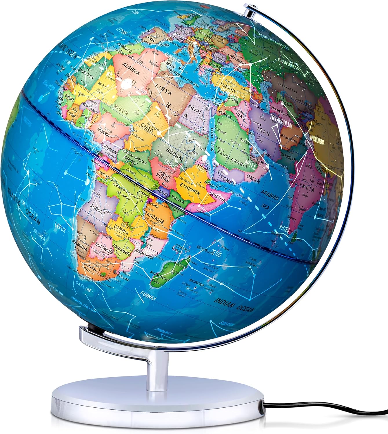 Smart Wallaby 9" Illuminated Kids World Globe - Interactive STEM Flags & Card Game, LED Night Light