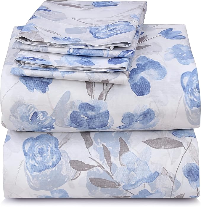 RUVANTI 100% Cotton Full Size Bed Sheets, 4 Pieces, Soft & Breathable Percale Weave Bedding, Deep Pocket 16", Hotel Standard, Crisp Cool Feel, Durable, Perfect Sheet Set Floral, Monotones