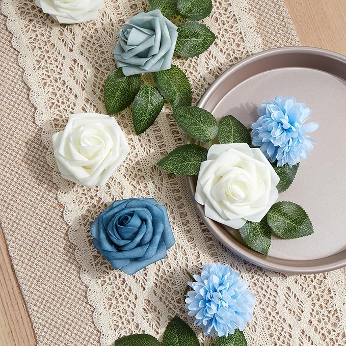 Artificial Flowers Combo, Fake Flowers for DIY Tables Centerpieces Baby Shower Bridal Shower Wedding Bouquet Arrangements Party Candle Holder Cake Decor Flower Home Decorations