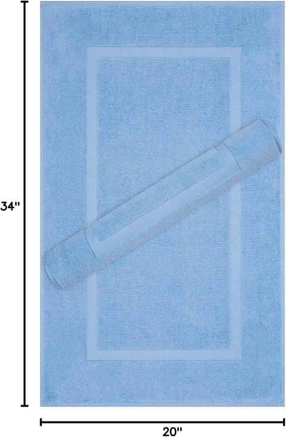 Cotton Paradise 100% Cotton Turkish Bathmat Set, Soft Absorbent Quick Dry, 2 Piece 20x34 Bathmat Floor Set, Sky Blue