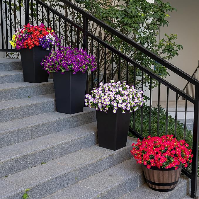 Artificial Faux Flowers for Outdoor 16 Bundles Boxwood Fake Morning Glory for Planter,UV Resistant Fake Flowers for Home Porch Patio Outside(Purple/White)