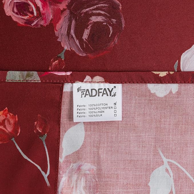 FADFAY Red Rose Sheets Set King Vintage Rose Floral Bedding Chic Rose Flower Bed Sheets Shabby Farmhouse Bedding 100% Percale Egyptian Cotton 800 Thread Count Deep Pocket Fitted Sheet 4Pcs, King Size