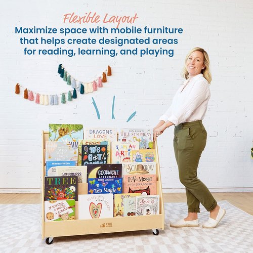 ECR4Kids Double-Sided Wooden Book Display - Montessori Storage Solution | Natural Finish