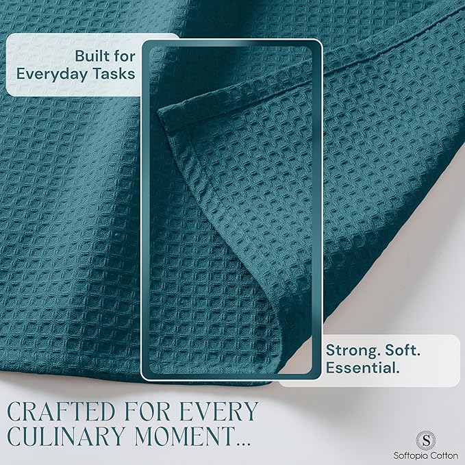 Teal Green Kitchen Towels – Waffle Weave, 100% Cotton, Soft & Absorbent, Fast Dry, Durable, 16x26 Inches, Perfect for Dish Drying, Bar, Cleaning, and Everyday Use, Set of 12, Teal
