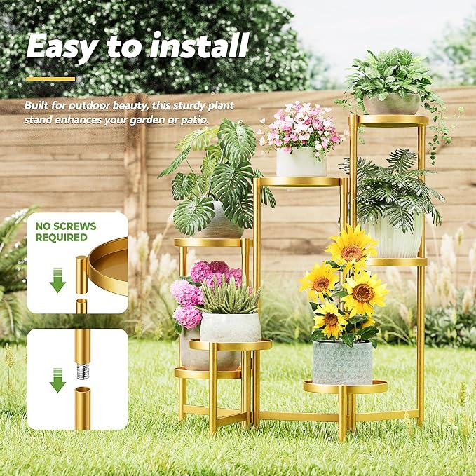 Patio Plant Stand, 7 Tiered Plant Stand Indoor for Multiple Large Planter, Tall Heavy Duty Adjustable Folding Rack with Rustproof 7.9 Inch Wide Tray, Folding Plant Shelf for Corner - GoldDisk
