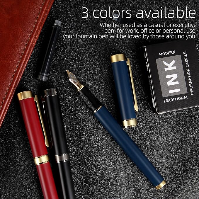 Zalantan Fountain pen, Stunning luxury pen, Nice pen gift, pure copper heavy feel Office Executive Pen Smooth Writing Pens for Men Funcy Pens with Gift Case 10 black cartridges (Red)