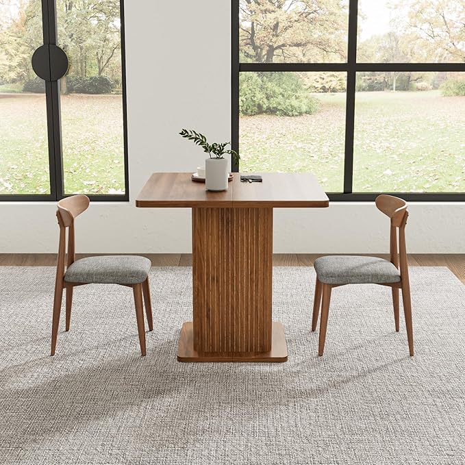 Small Square Dining Table for 2-4, 31.5 Inch Farmhouse Kitchen Table with 2-Tier Storage Shelf, Modern Wood Dinner Furniture with Fluted Doors, Dining Room, Living Room, Space Saving, Walnut