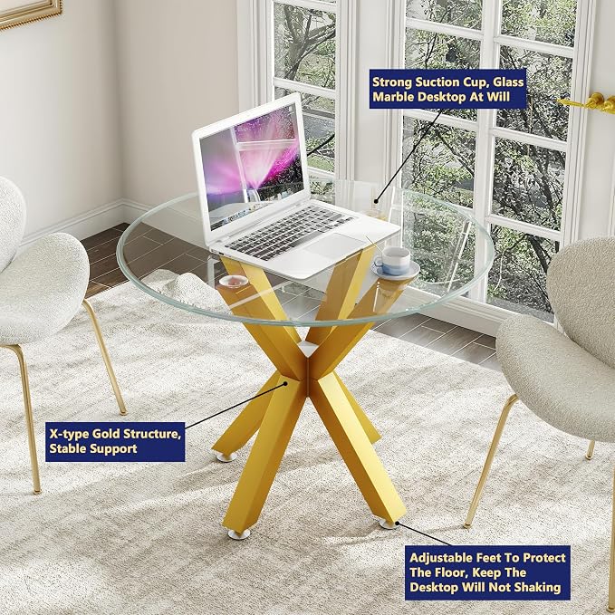 FUSHIAIPTC Metal Table Legs 28 Inch, Artistic Heavy Duty Dining Table Base with Suction Cups & Pre-Drilled Holes, Fits Glass Marble Wood Tops, DIY Desk Coffee Table Legs, 1000LBS Capacity, Gold