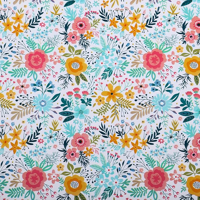 Miss DuiDui Foral Gift Wrapping Paper Roll, 17 inch x 32.8 feet, Colorful Spring Summer Flower Design for Birthday, Wedding, Valentines' Day, Anniversary, Bridal Shower, Baby Shower