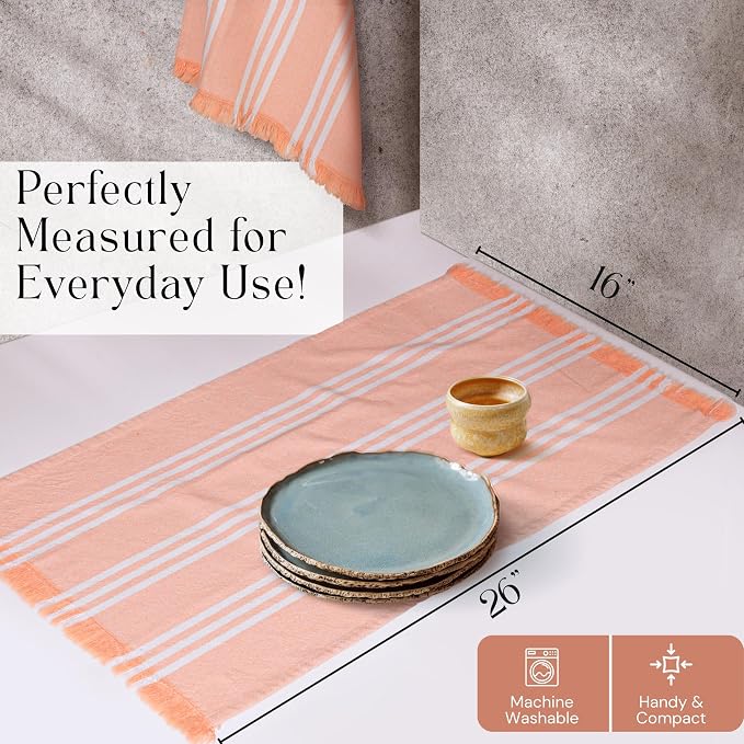Prewashed Stripe Dish Towels 12 Pack, 16x26 Inches, 100% Cotton Kitchen Cloths, Quick Drying Wash Rags, Reusable and Absorbent, Washable Towels for Cleaning, Cooking - Light Orange