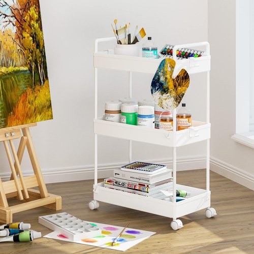 Ronlap 3-Tier Slim Rolling Storage Cart - Versatile Utility Organizer with Wheels for Narrow Spaces | White