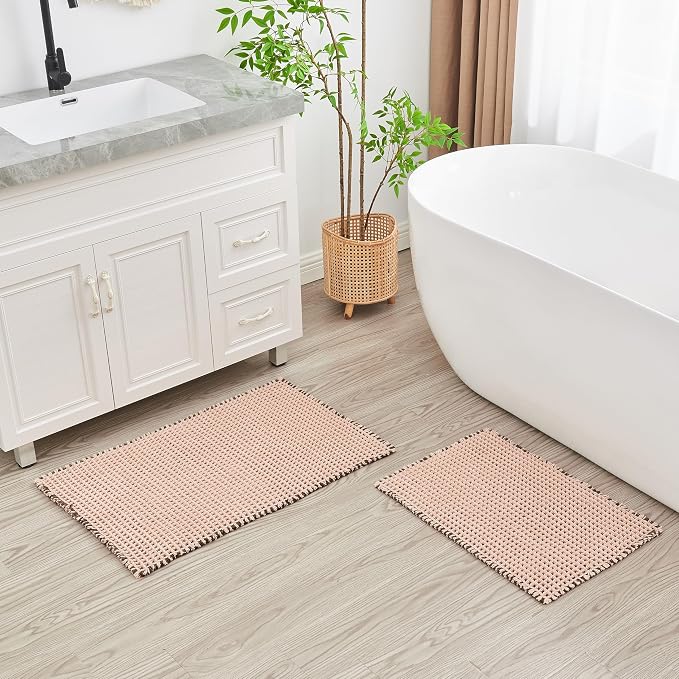 Douceur Waffle Bath mat for Bathroom Floor Non Slip, Super Soft Acrylic Blend Bath Rugs with Tassels, Quick Dry Bathroom Rugs Machine Washable, 24" x 36", Brown