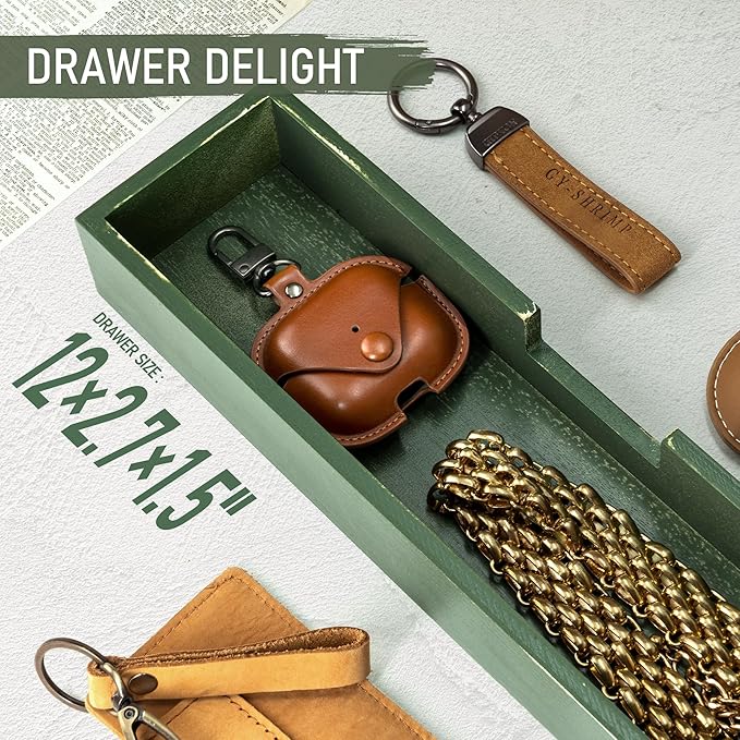 Rebee Vision Pine Wood Key Holder Wall Mount with Drawer Organizer for Home Decor – Mail Organizer with 6 Key Hooks & Storage Shelf – Apartment Essentials for Entryway, Living Room (Green)
