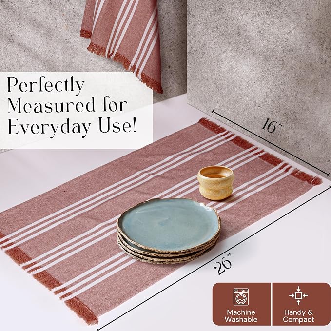 Stripe Kitchen Dish Towels 12 Pack, 16x26 Inches, Quick Drying Cloths, 100% Cotton, Absorbent Wash Rags, Washable and Reusable, Cleaning Towels for Dishes, Everyday Drying Use - Rust