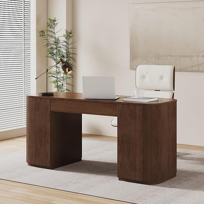 homary 59.8" Modern Standing Desk, Home Office Desk Engineered Wood Office Desk with Lift-Top & Ample Storage for Office, Study, Walnut