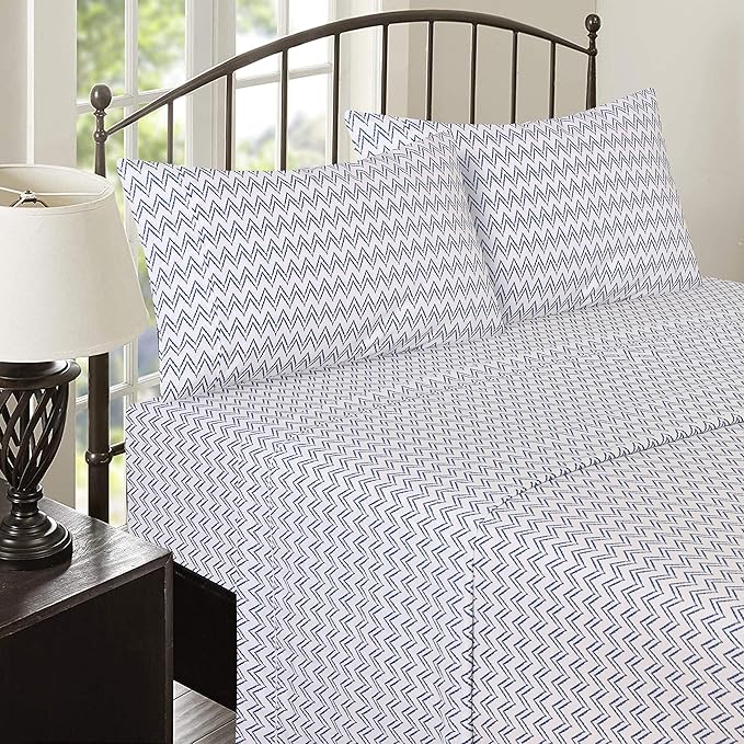 RUVANTI 100% Cotton Twin Sheets Set, 3 Pieces, Soft & Breathable Percale Weave Bedding, Deep Pocket 16", Hotel Standard, Crisp Cool Feel, Durable, Perfect Floral Bed Sheet, Chevron