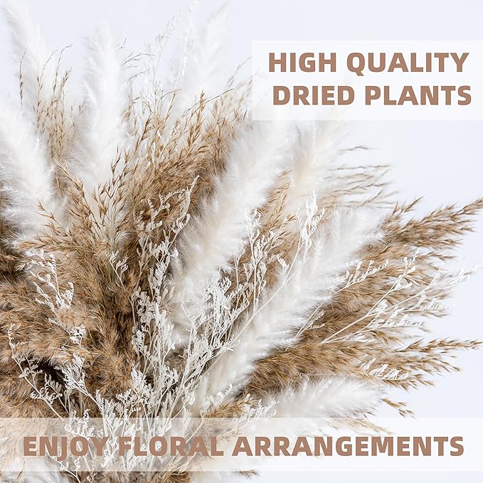 WILD AUTUMN Fluffy Boho Decor Dried Grass - Dried Pampas Grass Short pompas Grass Vase Filler Dried Flowers Wedding Home Table Rustic Farmhouse Decor