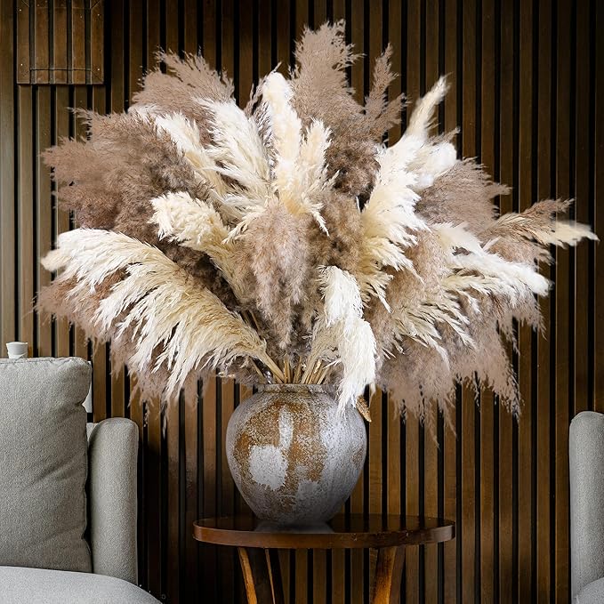 20 PCS Dried Flower, 30-inch Tall Nature Pampas Grass Bouquet Decor - Boho Flowers and Feathers for Centerpieces, Perfect for Tall Floor Vase Fillers, Living Room, and Wedding Decor(White, Natural)