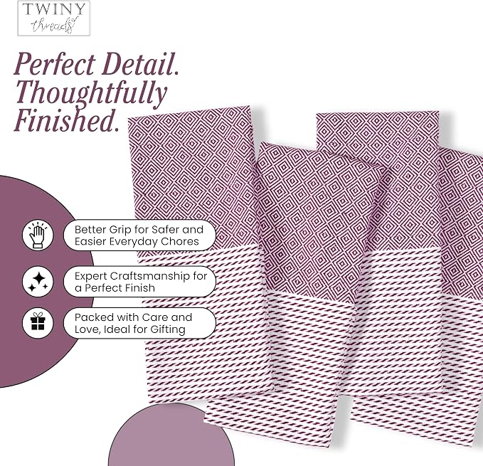 TWINY threads Kitchen Towel Diamond Pattern, Premium Kitchen Linen Set, 100% Cotton Wash Rags, Absorbent Quick Drying Cloths, Washable Reusable Multi Purpose, Set of 4, 18x26 Inches, Burgundy Wine