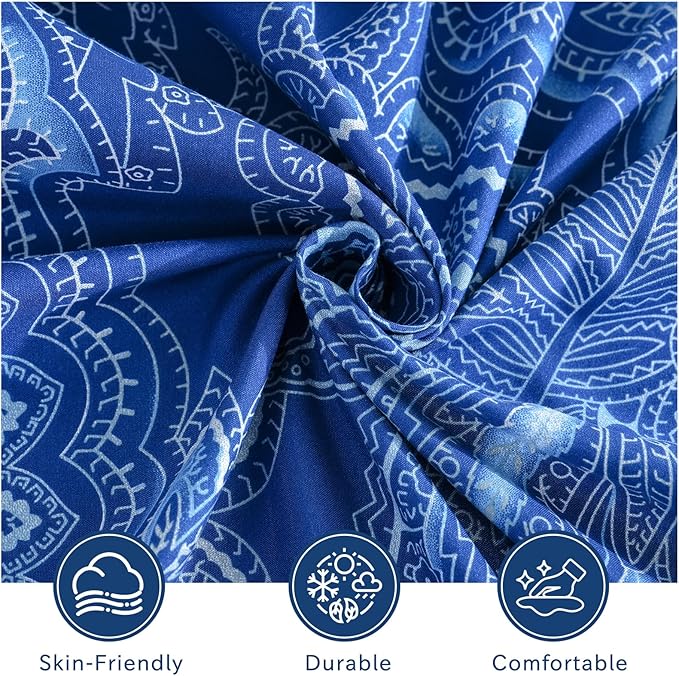 Bedlifes Queen Size Extra Deep Pocket Sheet Sets - Fits Mattresses Up to 18-24" Thick, 4-Piece Microfiber Set with 1800 Thread Count, Soft, Smooth, Breathable, Featuring Paisley Dark Navy Blue