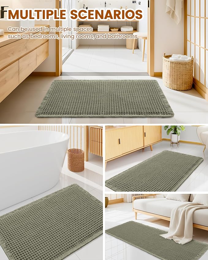 Smiry Waffle Bath Mat 59x20, Extra Soft Absorbent Bathroom Rugs, Non Slip Machine Washable Quick Dry Bath Rugs for Bathroom Floor, Tub, Shower, Home Decor Accessories, Green
