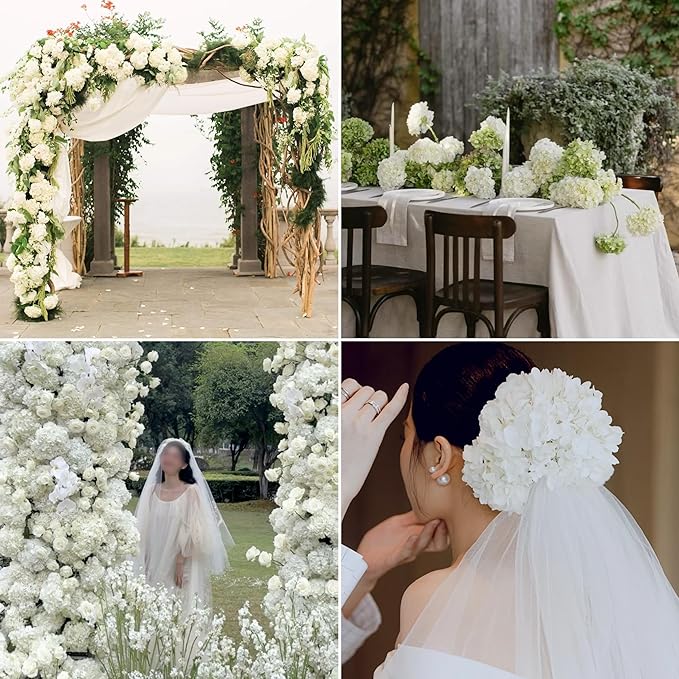Kimura's Cabin 5Pcs 21inch Real Touch White Hydrangeas Flowers Realistic Hydrangea Artificial Flower with Stem Bouquet for Wedding Birthday Party Home Interior Dining Table Centre Decoration (White)