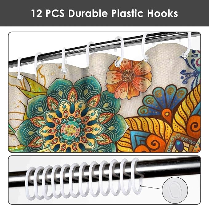 Mid Century Abstract Boho Aesthetic Shower Curtain Set, Green Nature Leaf Sun Modern Minimalist Home Bathroom Curtain Decor with 12 Hooks 72 Inch Wide * 72 Inch High