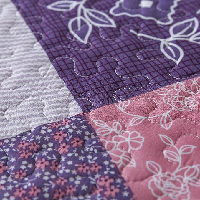 HoneiLife Quilt Sets Twin Size - 100% Microfiber Quilt Set, 2-Piece Lightweight Bedspreads Reversible Coverlets Rustic Bed Cover Twin Quilt Bedding Set All Season Quilts-Purple