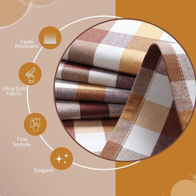 Multicolor Check Kitchen Towels 4 Pack, 100% Cotton Tea Towels, 18"x26" Quick Dry Dish Cloths for Drying Dishes, Reusable, Absorbent - Burgundy Wine, Brown, Mustard Yellow, Natural