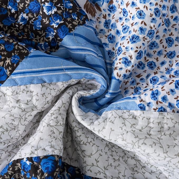HoneiLife Quilt Sets Twin Size - 2 Piece Microfiber Quilts Reversible Bedspreads Patchwork Coverlets Floral Bedding Set All Season Quilts with Blue and White Porcelain Pattern