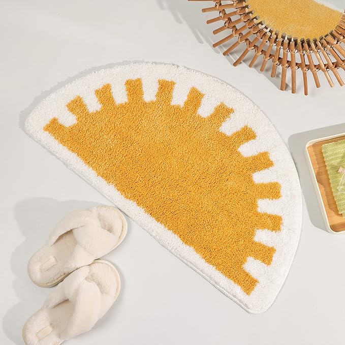 TRUEDAYS Bathroom Rugs Sun Bath Mat, Half Circle Cute Sunrise Bath Mat Soft and Fluffy, Water Absorbent Bath Rug Machine Washable Bathroom Mat