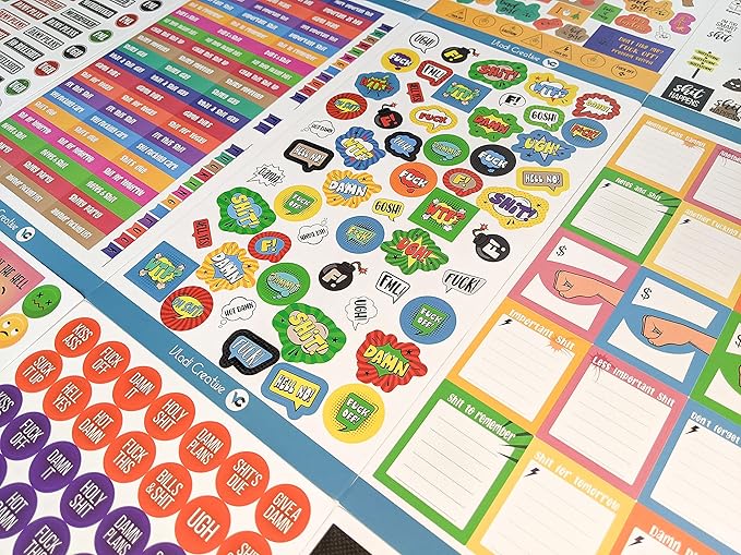 Vladi Creative Rude & Humorous Planner Stickers - 660pcs, 12 Sheets, Funny Adult Curse, Meme & Rude Stickers for Planners, Journals & Organizers, Hilarious & Bold Adult Humor Designs for Personal Use