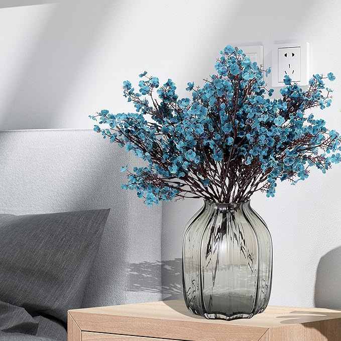 JAKY-Global Babys Breath Silk Artificial Flowers Bulk with Vase 10pcs for Fall Decor Fake Flower Bouquet Bulk for Home Kitchen Indoor Bouquet Floral Arrangement Table Centerpieces Decor(Autumn Blue)