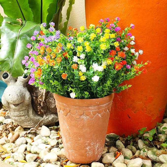 20 Bundles Artificial Flowers Outdoor Fake Plants, UV Resistant No Fade Faux Plastic Greenery Shrubs for Hanging Planter Garden Porch Window Box Outside Decoration,Home Indoor Decor, 5 Colors