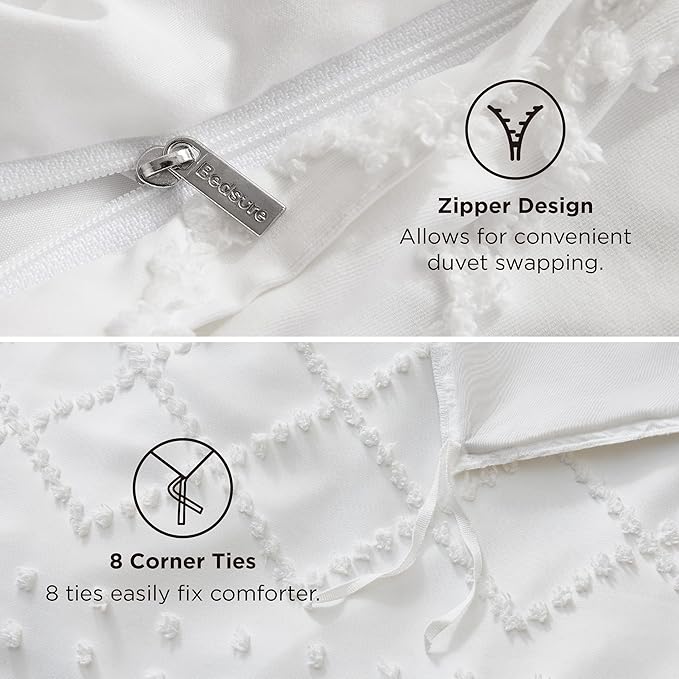 Bedsure Boho Cal King Duvet Cover - White Breathable & Soft Boho Bedding, Machine Washable Comforter Cover for All Seasons, Includes 1 Duvet Cover 104"x98" with 2 Pillow Shams & Zipper Closure