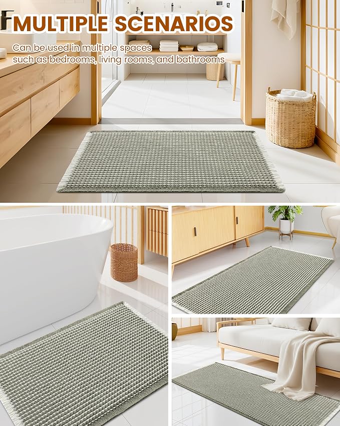 Smiry Waffle Bath Mat 72x24, Extra Soft Absorbent Bathroom Rugs, Non Slip Machine Washable Quick Dry Bath Rugs for Bathroom Floor, Tub, Shower, Home Decor Accessories, Green & Cream