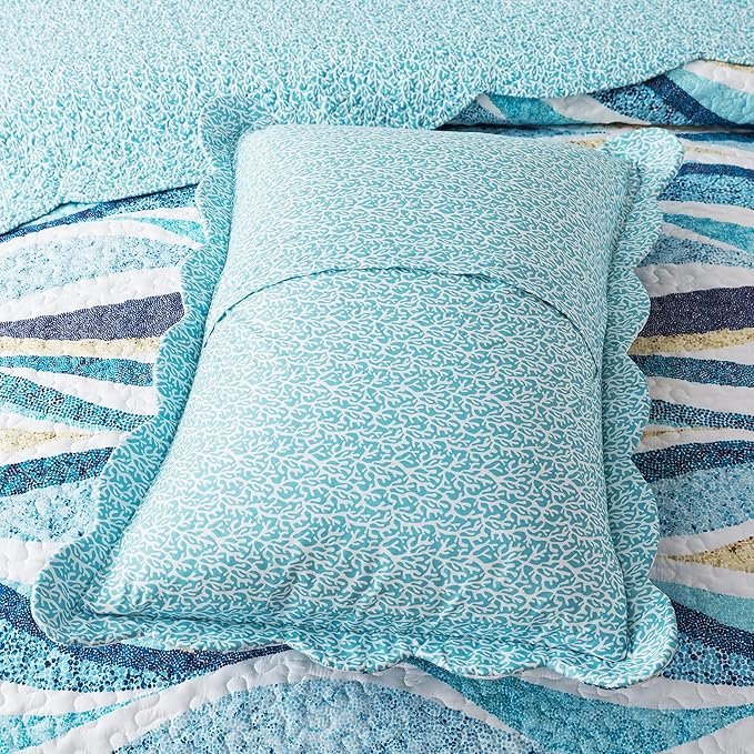 HoneiLife California King Quilt 120x120 - Beach Quilt 3 Pieces, Coastal Quilt Sets, Oversized King Bedspreads, Nautical Bedspreads Ocean Coverlets, Lightweight Bed Cover, Summer Quilts