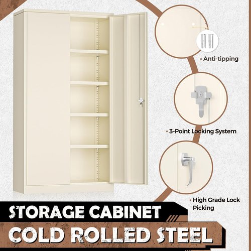 INTERGREAT Tall Metal Storage Cabinet - Locking Steel with 4 Adjustable Shelves | 72" Cream Gray for Office & Garage